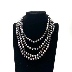 Vintage 66" Peacock Baroque Pearl Necklace — Hand-knotted, Lustrous & Fab — EUC